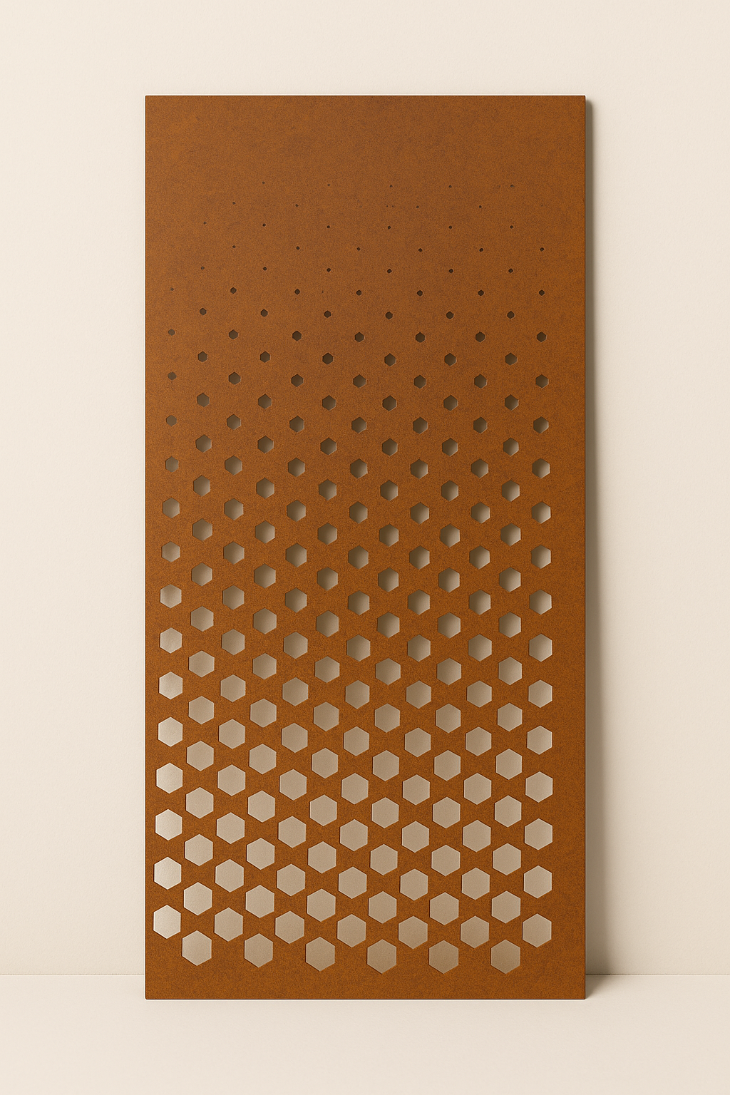 Hex-Fade Gradient Corten Screen Panel — 3′ × 6′