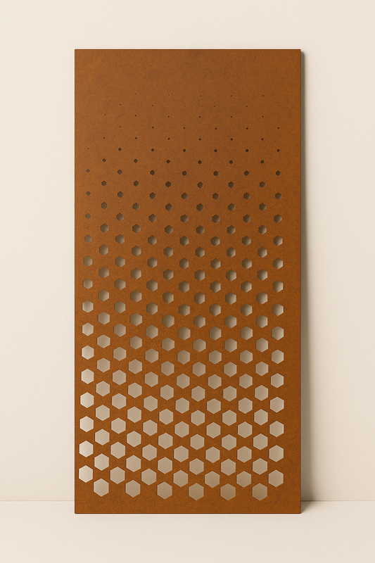 Hex-Fade Gradient Corten Screen Panel — 3′ × 6′